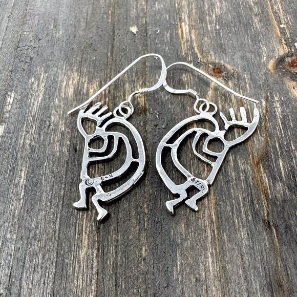 925 Sterling Silver Kokopelli Earrings 1.5" Southwestern Dangle French Wire 3.1g - Picture 3 of 9